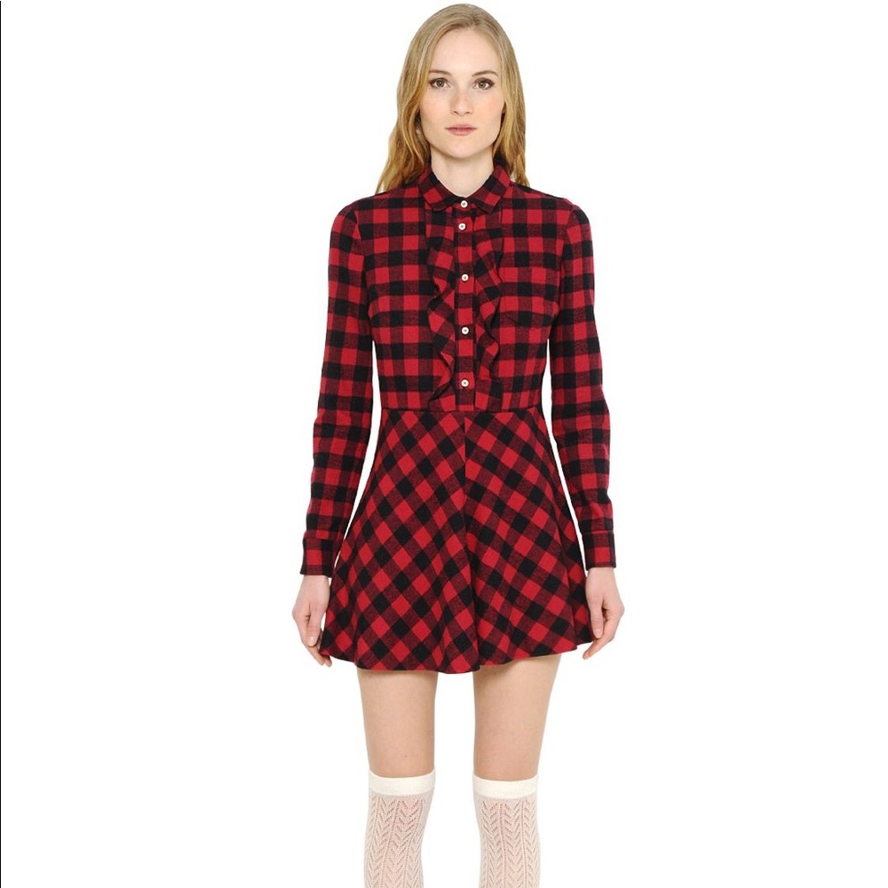 Red Valentino plaid flannel ruffle dress